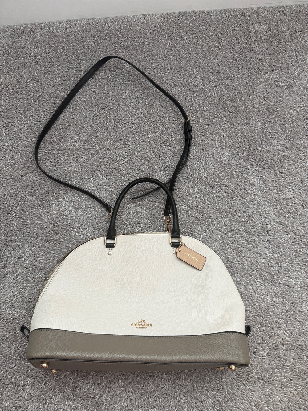 Coach Two-Tone Dome Satchel - Cream & Taupe with Black Handles